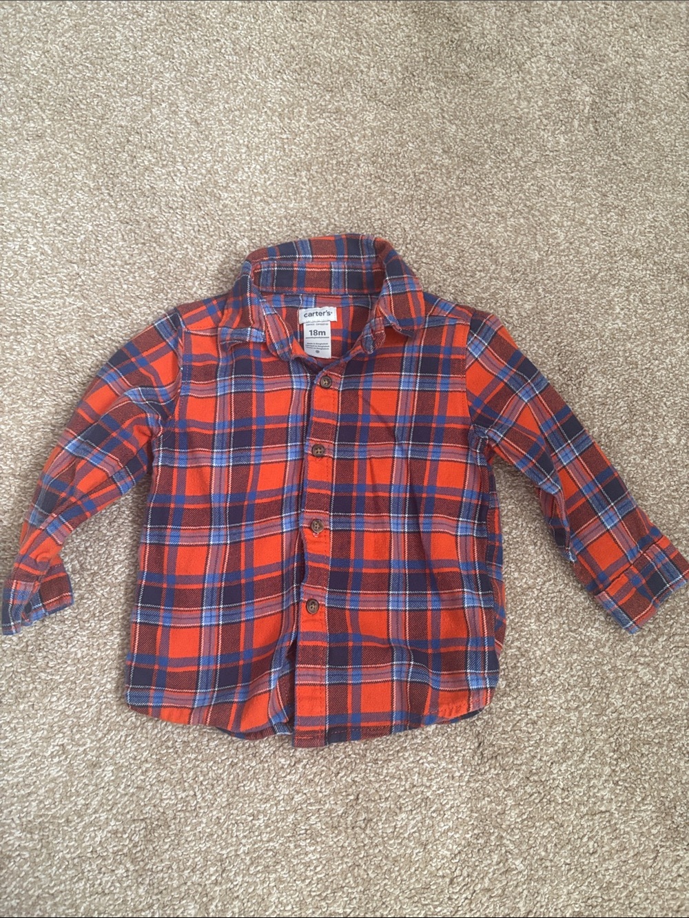 Carter's Orange & Blue Plaid Button-Down Shirt for Kids